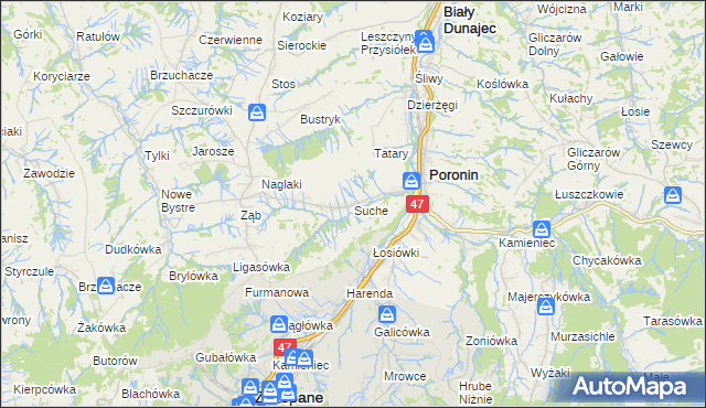 mapa Suche gmina Poronin, Suche gmina Poronin na mapie Targeo