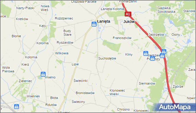 mapa Suchodębie gmina Łanięta, Suchodębie gmina Łanięta na mapie Targeo