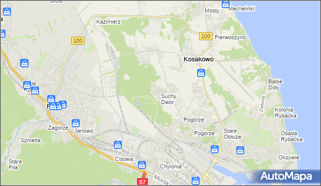 mapa Suchy Dwór gmina Kosakowo, Suchy Dwór gmina Kosakowo na mapie Targeo