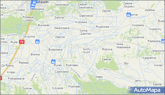 mapa Suchy Grunt gmina Szczucin, Suchy Grunt gmina Szczucin na mapie Targeo