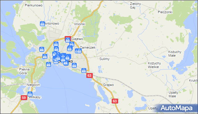 mapa Sulimy gmina Giżycko, Sulimy gmina Giżycko na mapie Targeo