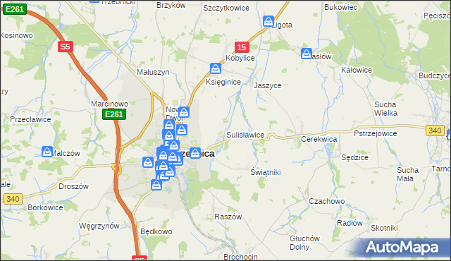 mapa Sulisławice gmina Trzebnica, Sulisławice gmina Trzebnica na mapie Targeo