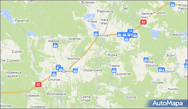 mapa Sułków gmina Fałków, Sułków gmina Fałków na mapie Targeo