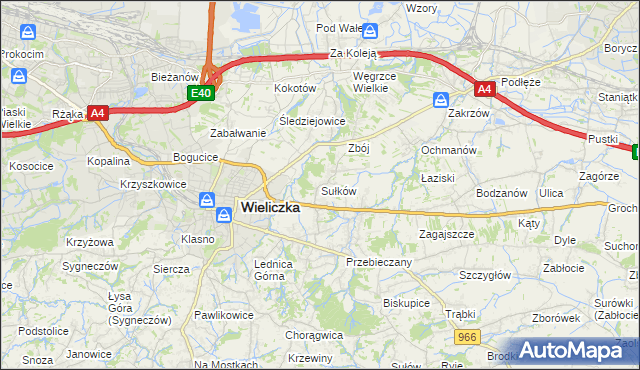 mapa Sułków gmina Wieliczka, Sułków gmina Wieliczka na mapie Targeo