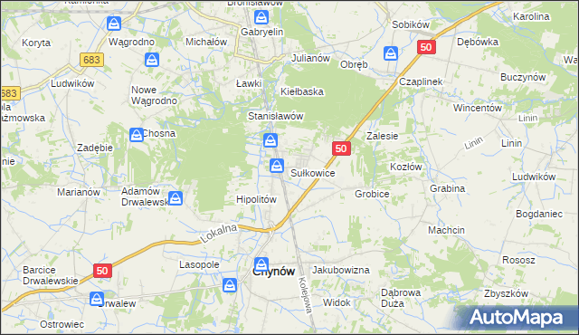mapa Sułkowice gmina Chynów, Sułkowice gmina Chynów na mapie Targeo
