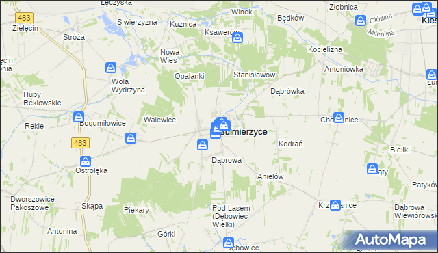 mapa Sulmierzyce powiat pajęczański, Sulmierzyce powiat pajęczański na mapie Targeo