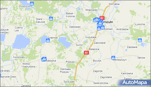 mapa Sumin gmina Urszulin, Sumin gmina Urszulin na mapie Targeo