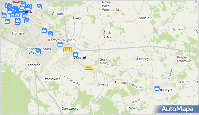 mapa Susk Nowy gmina Rzekuń, Susk Nowy gmina Rzekuń na mapie Targeo