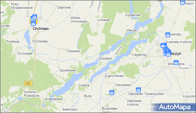 mapa Suszewo gmina Orchowo, Suszewo gmina Orchowo na mapie Targeo
