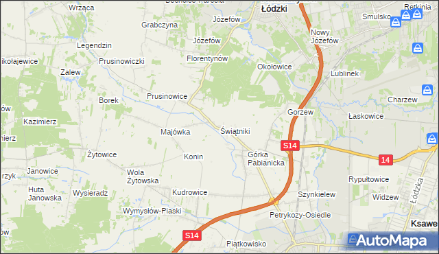 mapa Świątniki gmina Pabianice, Świątniki gmina Pabianice na mapie Targeo