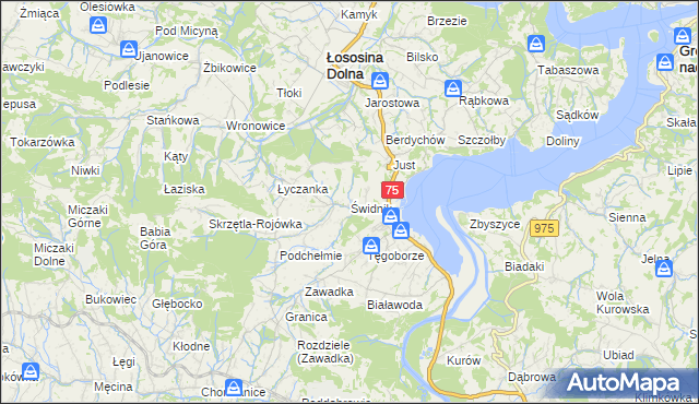 mapa Świdnik gmina Łososina Dolna, Świdnik gmina Łososina Dolna na mapie Targeo