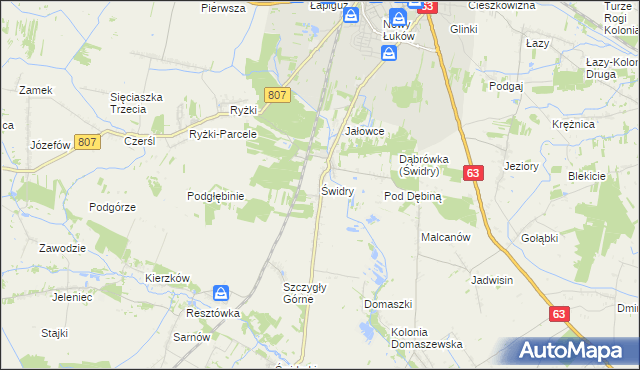 mapa Świdry gmina Łuków, Świdry gmina Łuków na mapie Targeo