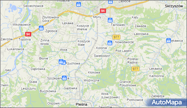 mapa Świebodzin gmina Pleśna, Świebodzin gmina Pleśna na mapie Targeo