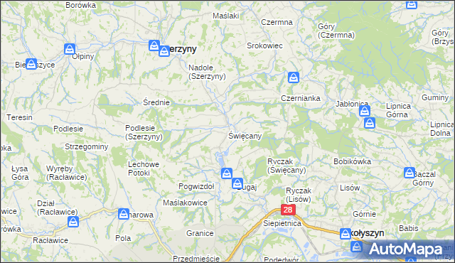 mapa Święcany, Święcany na mapie Targeo