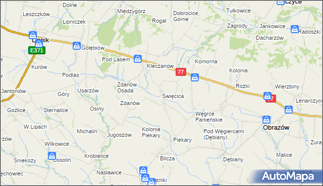 mapa Święcica gmina Obrazów, Święcica gmina Obrazów na mapie Targeo