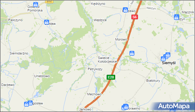 mapa Świecie Kołobrzeskie, Świecie Kołobrzeskie na mapie Targeo