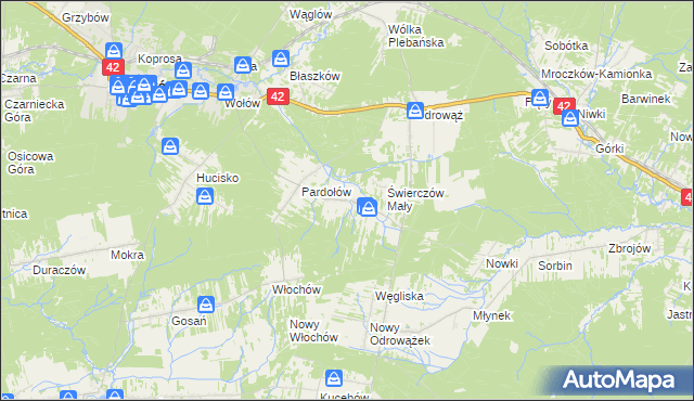 mapa Świerczów gmina Stąporków, Świerczów gmina Stąporków na mapie Targeo