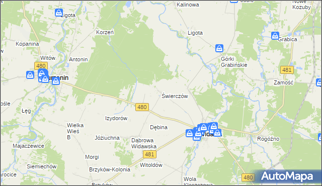 mapa Świerczów gmina Widawa, Świerczów gmina Widawa na mapie Targeo