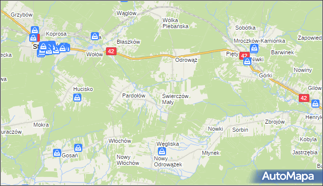 mapa Świerczów Mały, Świerczów Mały na mapie Targeo