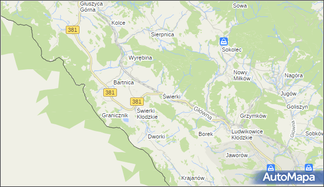 mapa Świerki gmina Nowa Ruda, Świerki gmina Nowa Ruda na mapie Targeo
