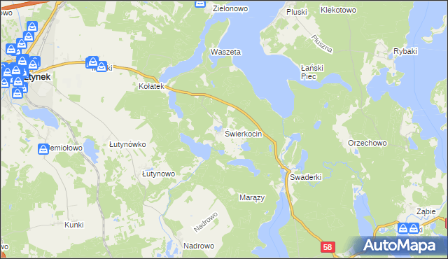 mapa Świerkocin gmina Olsztynek, Świerkocin gmina Olsztynek na mapie Targeo