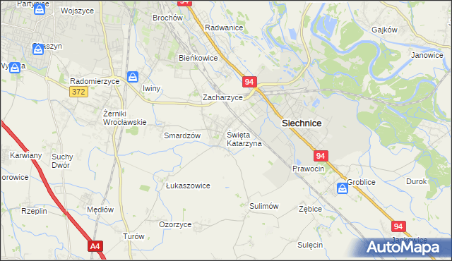 mapa Święta Katarzyna gmina Siechnice, Święta Katarzyna gmina Siechnice na mapie Targeo