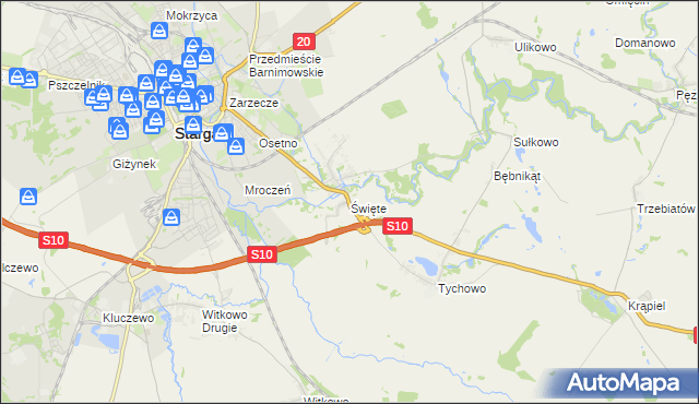 mapa Święte gmina Stargard, Święte gmina Stargard na mapie Targeo
