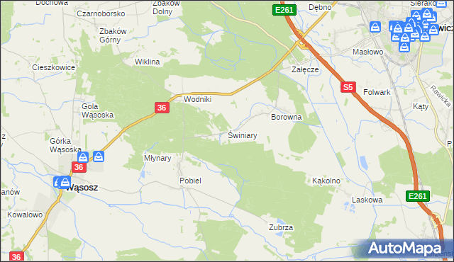 mapa Świniary gmina Wąsosz, Świniary gmina Wąsosz na mapie Targeo