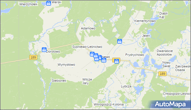 mapa Sypniewo gmina Więcbork, Sypniewo gmina Więcbork na mapie Targeo