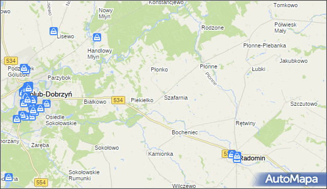 mapa Szafarnia gmina Radomin, Szafarnia gmina Radomin na mapie Targeo