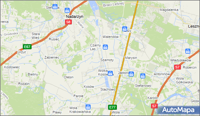 mapa Szamoty gmina Nadarzyn, Szamoty gmina Nadarzyn na mapie Targeo