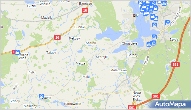 mapa Szarejki gmina Ełk, Szarejki gmina Ełk na mapie Targeo