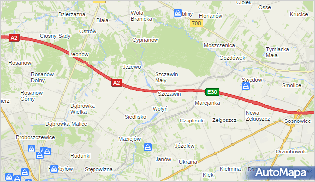 mapa Szczawin gmina Zgierz, Szczawin gmina Zgierz na mapie Targeo