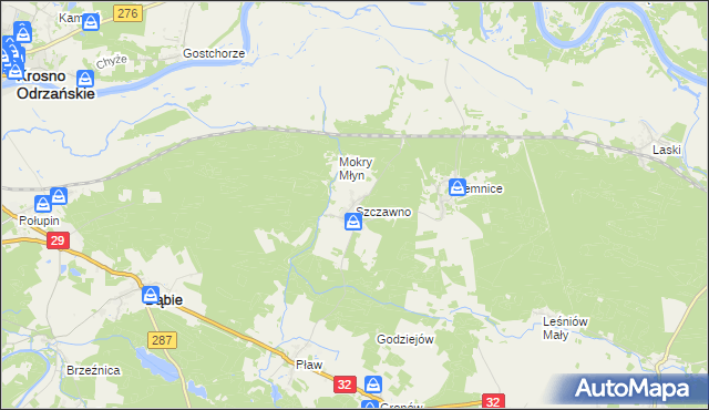 mapa Szczawno gmina Dąbie, Szczawno gmina Dąbie na mapie Targeo