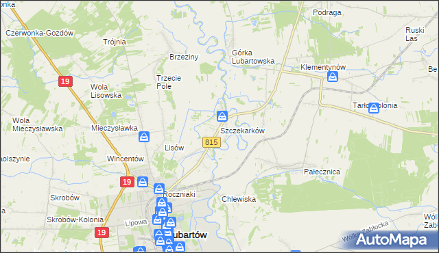 mapa Szczekarków gmina Lubartów, Szczekarków gmina Lubartów na mapie Targeo