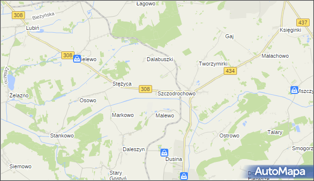 mapa Szczodrochowo gmina Gostyń, Szczodrochowo gmina Gostyń na mapie Targeo