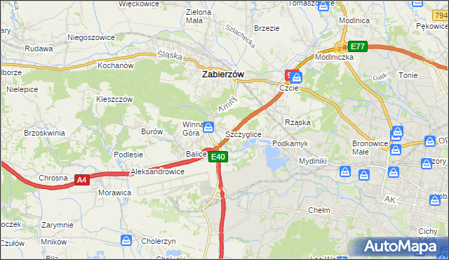 mapa Szczyglice gmina Zabierzów, Szczyglice gmina Zabierzów na mapie Targeo