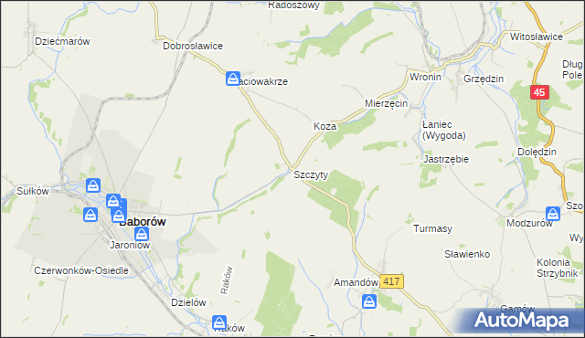 mapa Szczyty gmina Baborów, Szczyty gmina Baborów na mapie Targeo