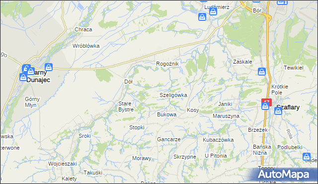 mapa Szeligówka gmina Czarny Dunajec, Szeligówka gmina Czarny Dunajec na mapie Targeo