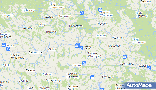 mapa Szerzyny, Szerzyny na mapie Targeo