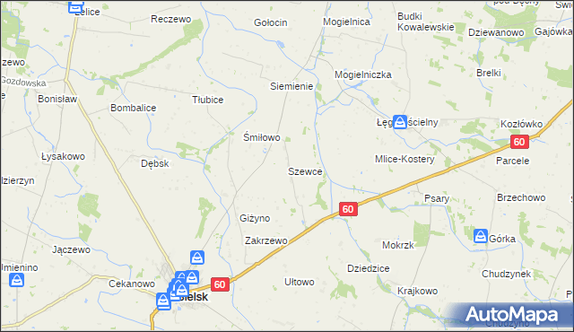 mapa Szewce gmina Bielsk, Szewce gmina Bielsk na mapie Targeo