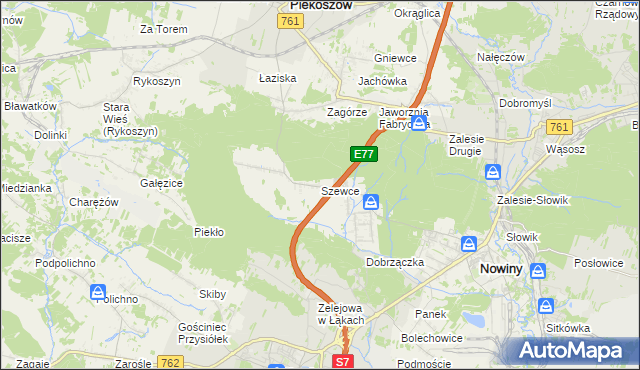 mapa Szewce gmina Sitkówka-Nowiny, Szewce gmina Sitkówka-Nowiny na mapie Targeo