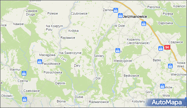 mapa Szklary gmina Jerzmanowice-Przeginia, Szklary gmina Jerzmanowice-Przeginia na mapie Targeo