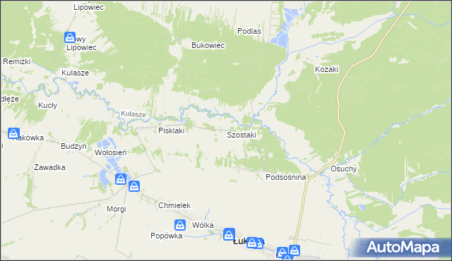 mapa Szostaki gmina Łukowa, Szostaki gmina Łukowa na mapie Targeo