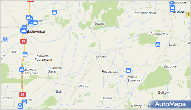 mapa Szóstka gmina Drelów, Szóstka gmina Drelów na mapie Targeo