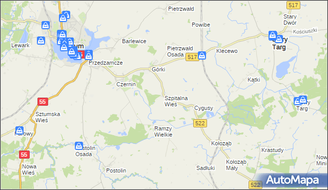 mapa Szpitalna Wieś, Szpitalna Wieś na mapie Targeo