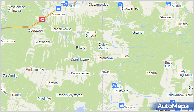 mapa Szreniawa gmina Fałków, Szreniawa gmina Fałków na mapie Targeo