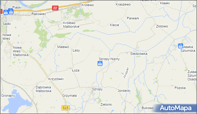 mapa Szropy-Niziny, Szropy-Niziny na mapie Targeo