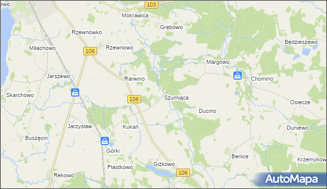 mapa Szumiąca gmina Kamień Pomorski, Szumiąca gmina Kamień Pomorski na mapie Targeo