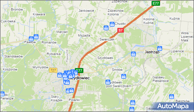 mapa Szydłówek gmina Szydłowiec, Szydłówek gmina Szydłowiec na mapie Targeo